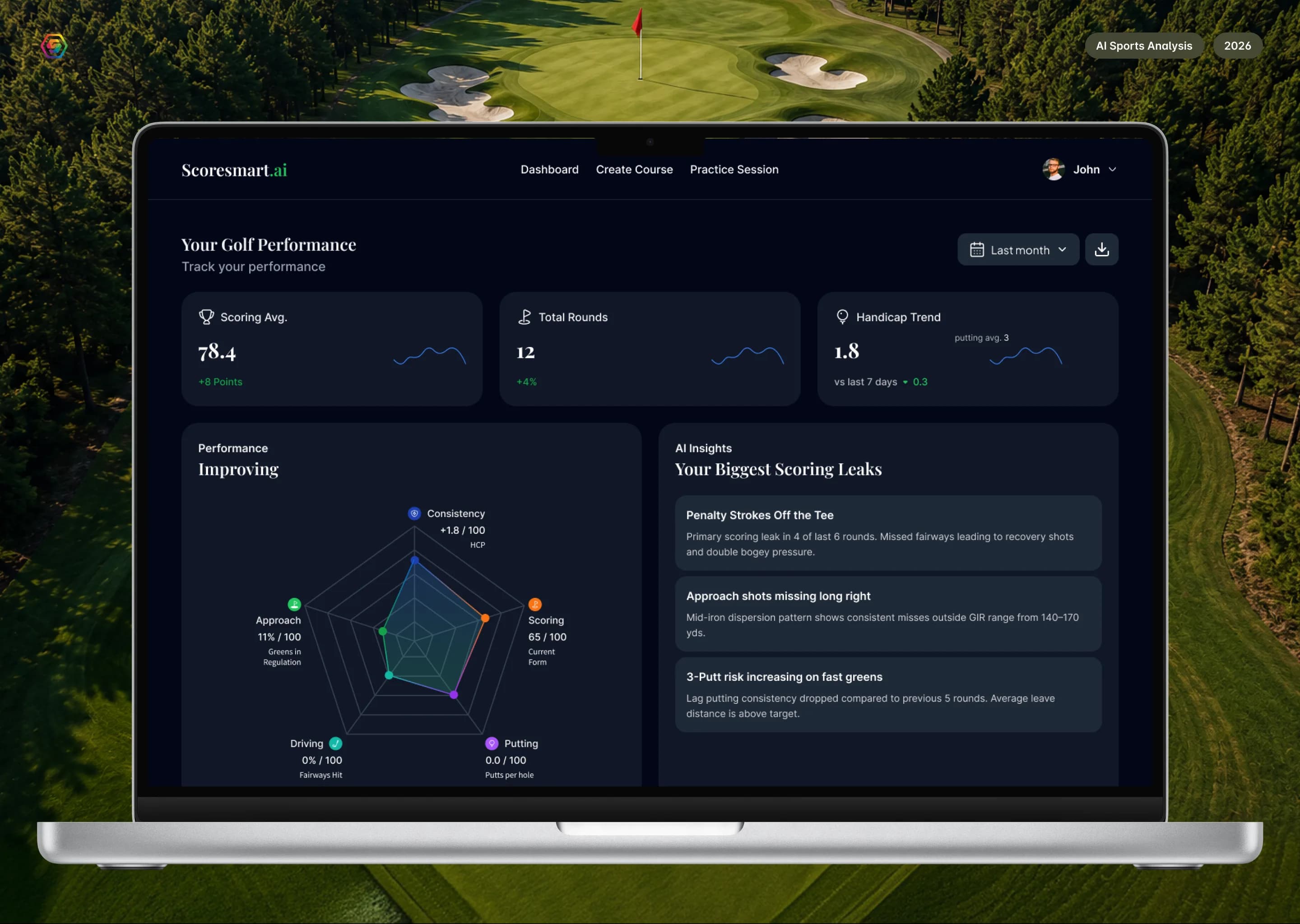 AI golf analytics platform, screenshot 1
